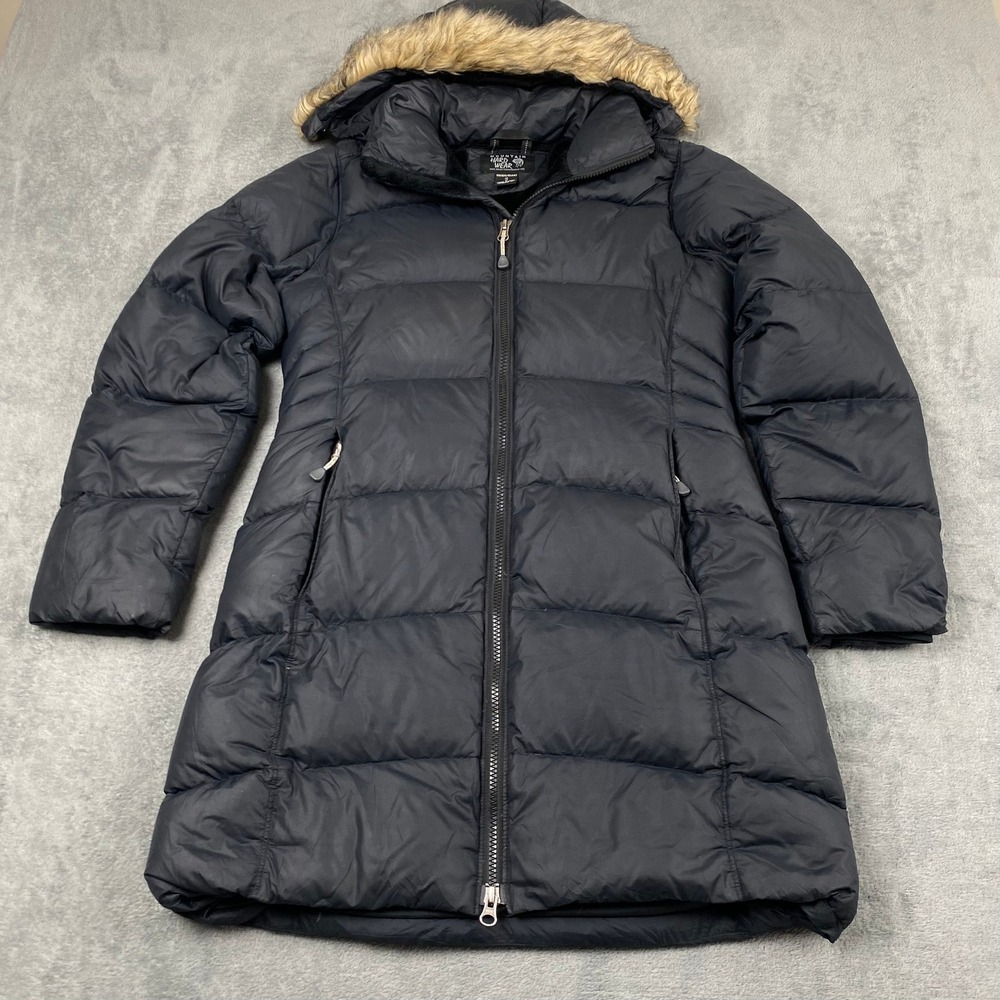 Mountain Hardwear Women XS Parka Black Down Puffer Faux Fur Hood Fleece Lined